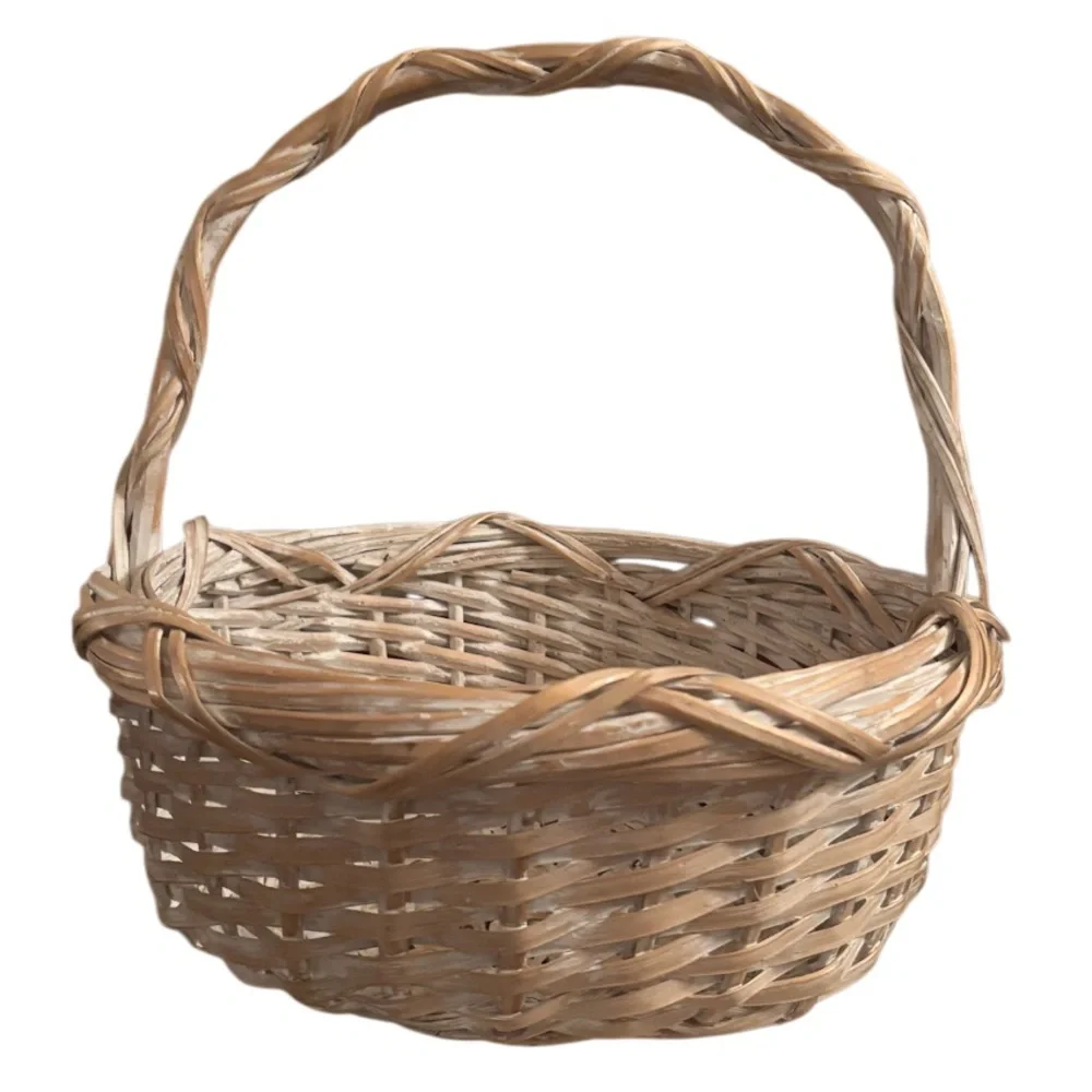 Hand Woven Gathering Basket Handcrafted Whitewashed Farmhouse Cottage Home Decor